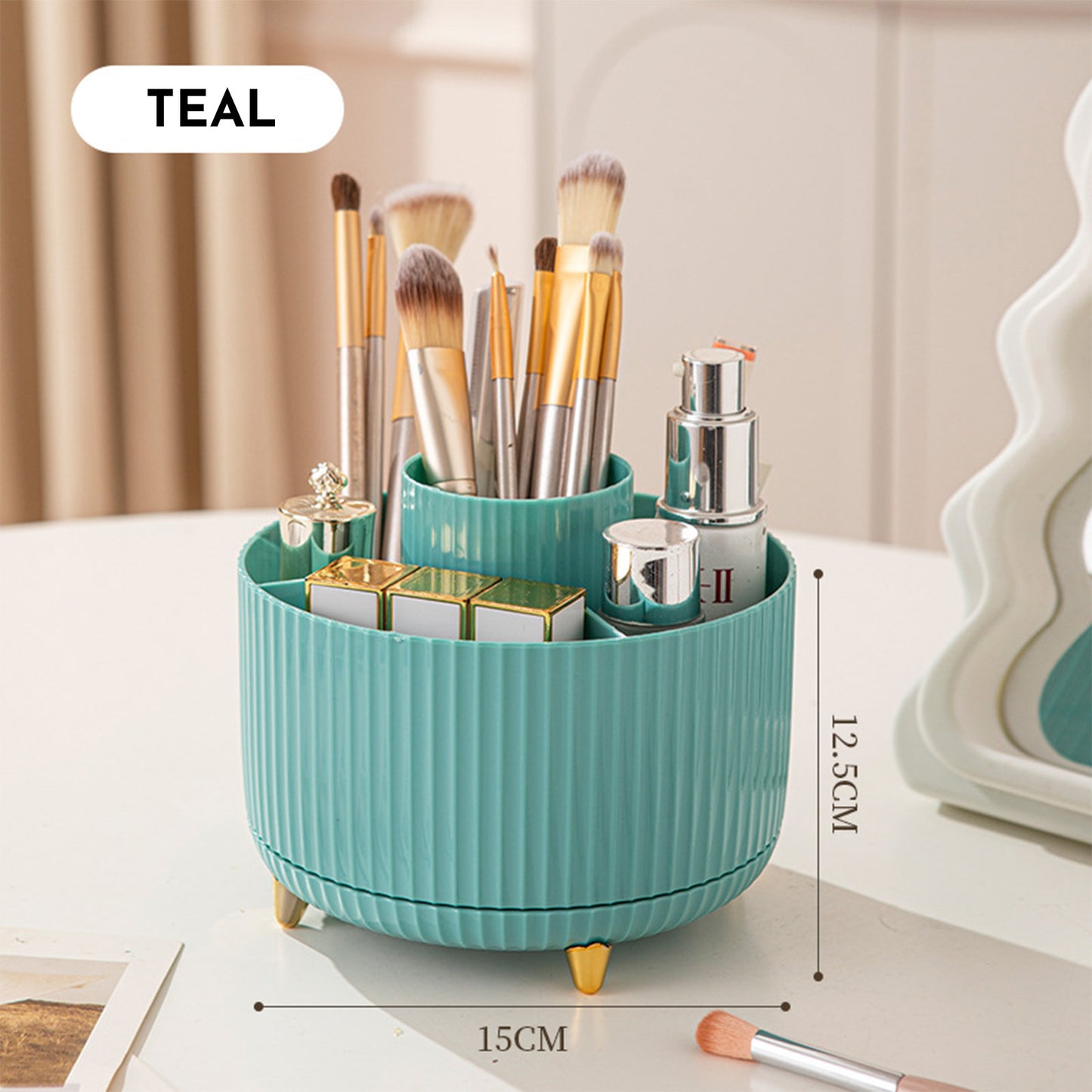360° Rotating Makeup Brush Organizer — Elegant Countertop Storage for Cosmetics & Skincare