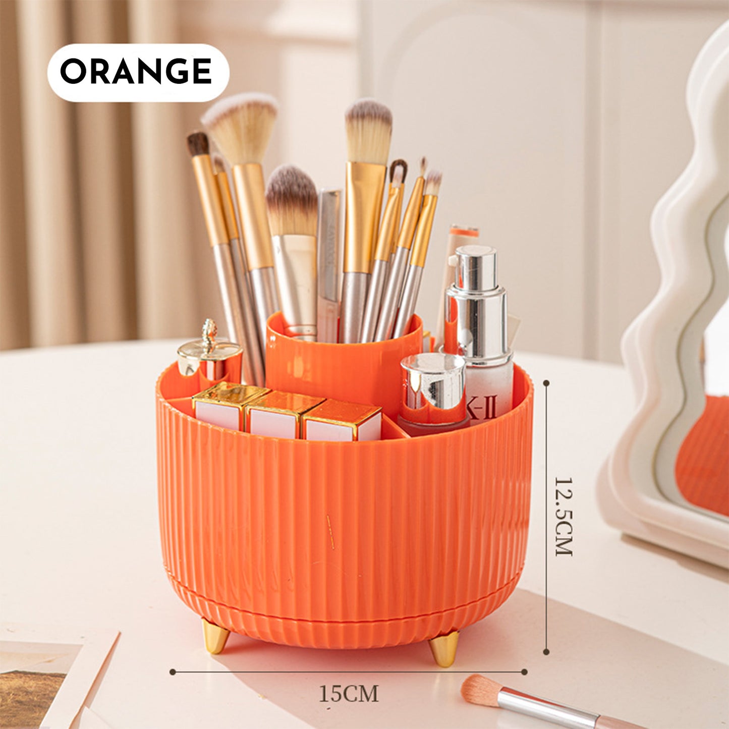 360° Rotating Makeup Brush Organizer — Elegant Countertop Storage for Cosmetics & Skincare
