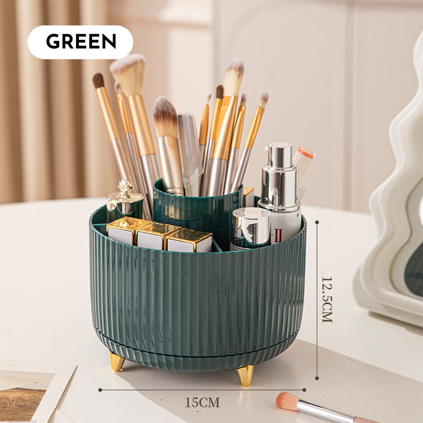 360° Rotating Makeup Brush Organizer — Elegant Countertop Storage for Cosmetics & Skincare